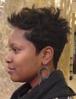 Short spikey style for black hair at Pynk Butterfly Hair & Nail Salon in Columbia, SC.
